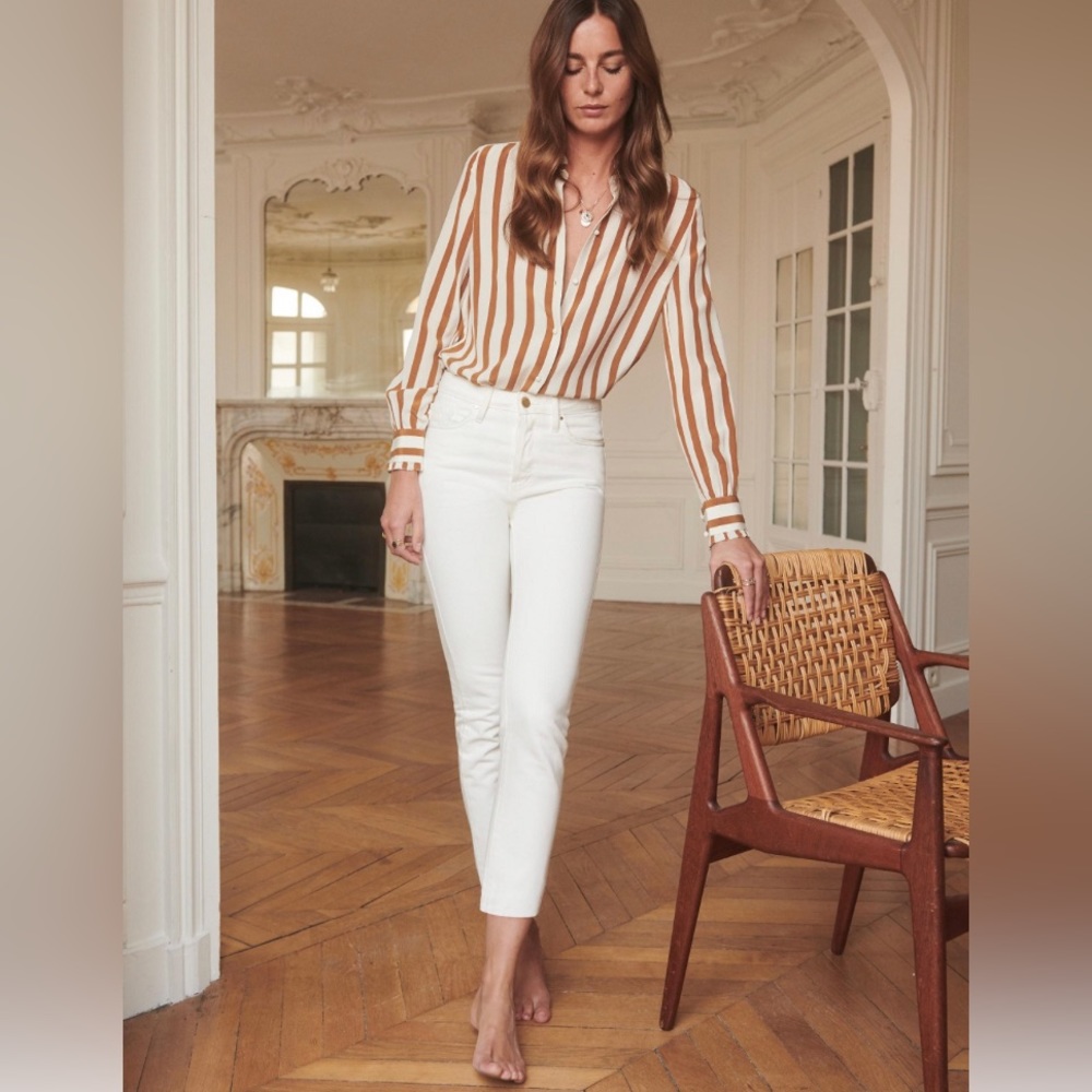 Sezane 1967 ecru denim high rise straight leg pants